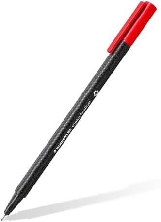 STAEDTLER Fineliner Dreikant, superfeine metallgefasste Spitze, 334-9 BK4, 0.3 mm Breite, 97% Rezyklat, Set mit 4 Stück,