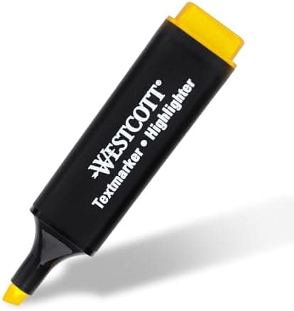 Westcott Textmarker E-743687 00 | 10 Stück gelb | 10er Pack | Leuchtendes Gelb | 2-5 mm Strichstärke | Premium Tinte aus