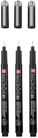 SAKURA Pigma Micron Fineliner-Stifte 6er-Set + Pinselstift | Wasserfeste, permanente schwarze Tinte | Kleinige Schreib-