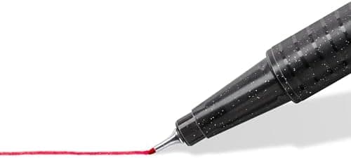 STAEDTLER Fineliner Dreikant, superfeine metallgefasste Spitze, 334-9 BK4, 0.3 mm Breite, 97% Rezyklat, Set mit 4 Stück,