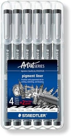 Staedtler Fineliner Schwarz, Set mit 6 Linienbreiten, hohe Qualität, Dokumentenecht, Montage, 308 SB6P
| Staedtler Pigm
