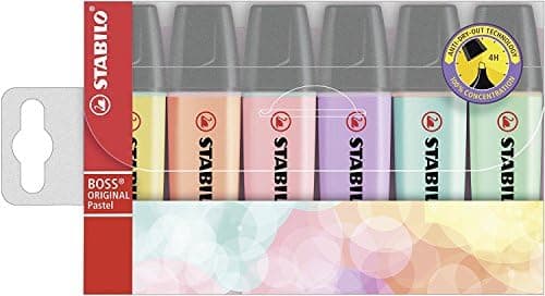 STABILO Textmarker BOSS ORIGINAL Pastel - 6er Pack - Pudriges Gelb, cremige Pfirsichfarbe, rosiges Rouge, Schimmer von L