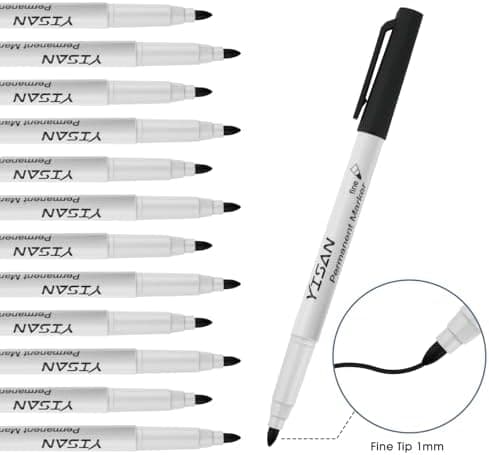 YISAN Schwarz Permanent Marker, dünn, für Kunststoff, Stein, Glas, Metall - 150 Stück - feine Spitze - Permanenttinte 71