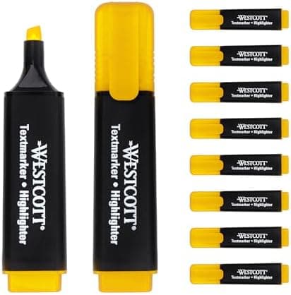 Westcott Textmarker E-743687 00 | 10 Stück gelb | 10er Pack | Leuchtendes Gelb | 2-5 mm Strichstärke | Premium Tinte aus