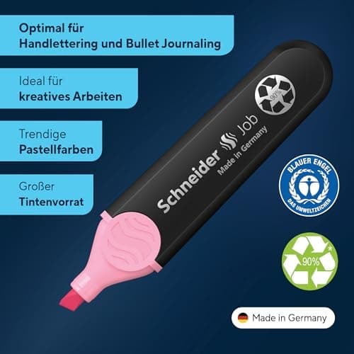 Schneider Job 150 Pastell Textmarker - recycelter Kunststoff, Der blaue Engel ausgezeichnet, 10er Pack rosé