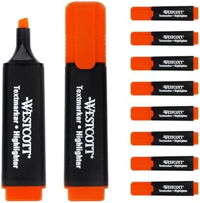 Westcott Textmarker E-743687 00 | 10 Stück gelb | 10er Pack | Leuchtendes Gelb | 2-5 mm Strichstärke | Premium Tinte aus
