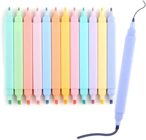 Pastell Textmarker Set mit Doppelspitze für Journaling, Planer und Büro - 12 Stück Ästhetische Marker in Verschiedenen F