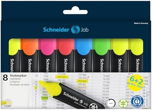 Schneider Job 150 Textmarker aus recyceltem Kunststoff für Klassenzimmer/shoppen Sortiert mit Der blaue Engel 8er Etui