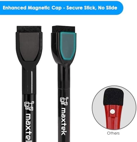 Maxtek Magnetic Dry-Erase Markers, 6 Stücke, Schwarz, Trockenausschlag, Radiergummi, Abwischbar, Geruchsarmer, Ethikomsi