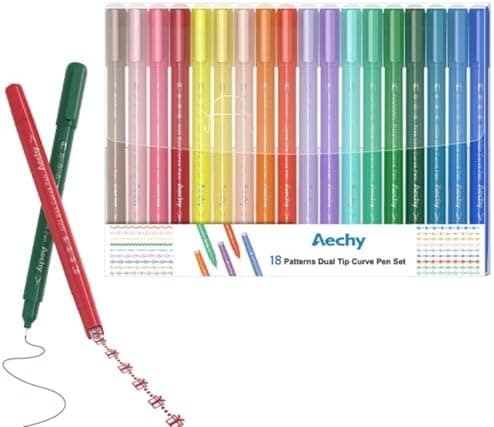 AECHY 12er Set Textmarker für Kreative, Studierende und Kinder - 10 Muster, 12 Farben, feine Linien und Highlighter - Ge