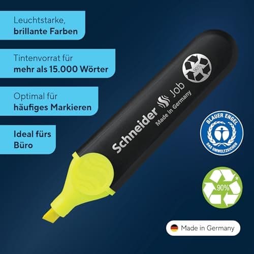 Schneider Job 150 Textmarker aus recyceltem Kunststoff für Klassenzimmer/shoppen Sortiert mit Der blaue Engel 8er Etui