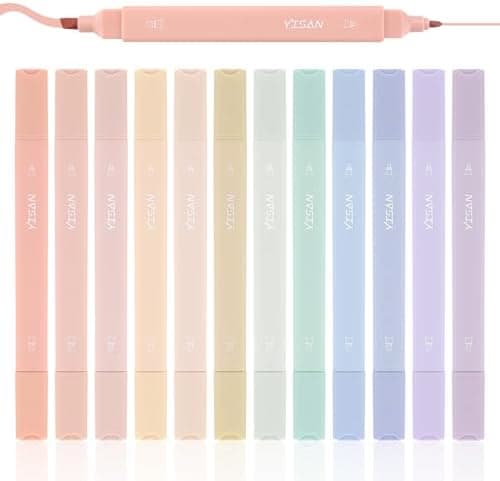 Aesthetische Pastelltextmarker YISAN 12 Farben Doppelspitze für Bibelmarke und Notizen 70924