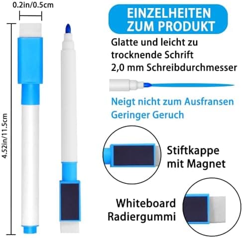 10 Stück Whiteboard Stifte, 9 Farben Magnetic Trockensystem Abwischbare Marker für Büro und Schule
| 10 Stück Whiteboar