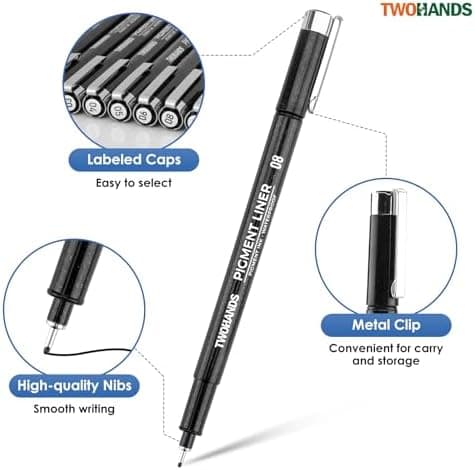 TWOHANDS Micro Fineliner Stifte 12 Farben, 0.25mm Ultrafeine Spitze, Wasserfest, für Künstler und Illustratoren, perfekt