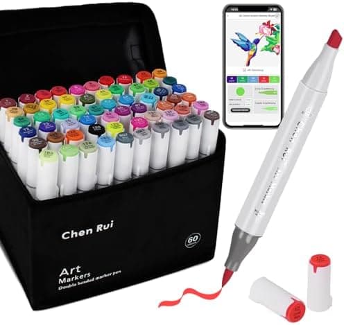 Chen Rui 60 Farben Alkohol Marker für Erwachsene und Kinder - Doppelspitze Pinsel & Meißel - Alkoholmarker für Malen, Sk