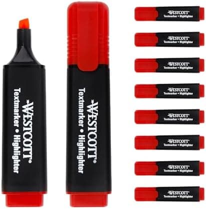 Westcott Textmarker E-743687 00 | 10 Stück gelb | 10er Pack | Leuchtendes Gelb | 2-5 mm Strichstärke | Premium Tinte aus