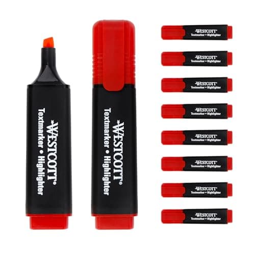 Westcott Textmarker E-743687 00 | 10 Stück gelb | 10er Pack | Leuchtendes Gelb | 2-5 mm Strichstärke | Premium Tinte aus