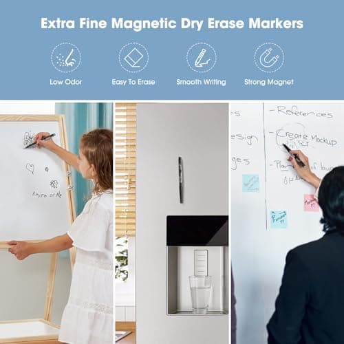 YISAN Magnetische Whiteboard Stifte, Schwarz, extra feine Spitze, abwischbar, 0,7 mm, Radiergummi, 12,70573