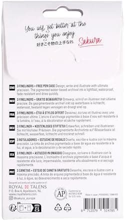 SAKURA Pigma Micron Fineliner-Stifte 6er-Set + Pinselstift | Wasserfeste, permanente schwarze Tinte | Kleinige Schreib-