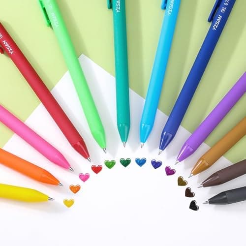 YISAN Einziehbarer Kugelschreiber bunt 12 Farben, Schnell trocknende für Bullet journal und Malen, 0,7 mm Set 71044