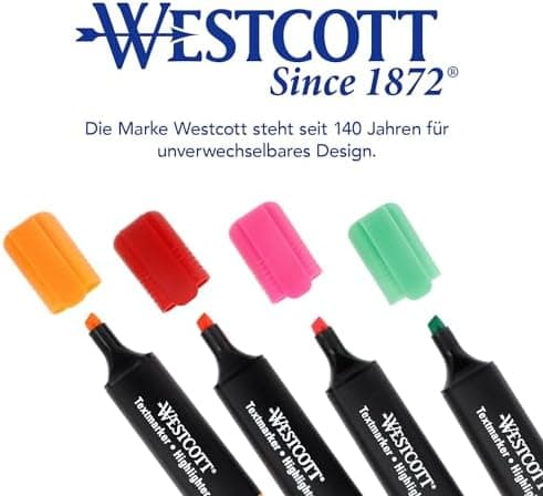 Westcott Textmarker E-743687 00 | 10 Stück gelb | 10er Pack | Leuchtendes Gelb | 2-5 mm Strichstärke | Premium Tinte aus