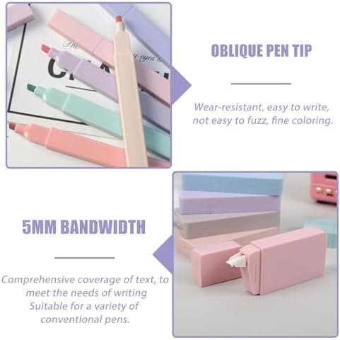 23 Aesthetic Pastell Textmarker für Journalisten und Studenten - 12 No-Bleed Stifte, 6 Korrekturrollen und 5 schwarze Ge