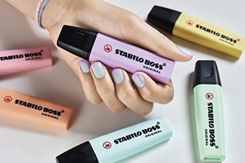 STABILO Textmarker BOSS ORIGINAL Pastel - 6er Pack - Pudriges Gelb, cremige Pfirsichfarbe, rosiges Rouge, Schimmer von L