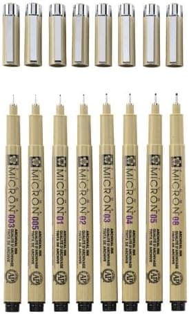 SAKURA Pigma Micron Fineliner-Stifte 6er-Set + Pinselstift | Wasserfeste, permanente schwarze Tinte | Kleinige Schreib-