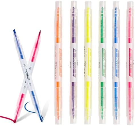 6 PCS Dual Tips Textmarker für Hervorheben in der Schule und im Büro
| Doppelseitige Textmarker Stifte für Tagebücher u