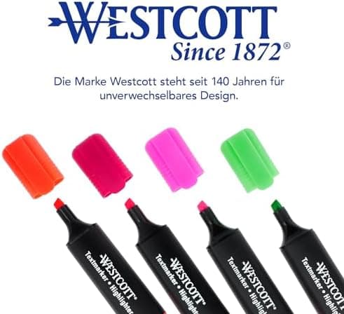 Westcott Textmarker E-743687 00 | 10 Stück gelb | 10er Pack | Leuchtendes Gelb | 2-5 mm Strichstärke | Premium Tinte aus
