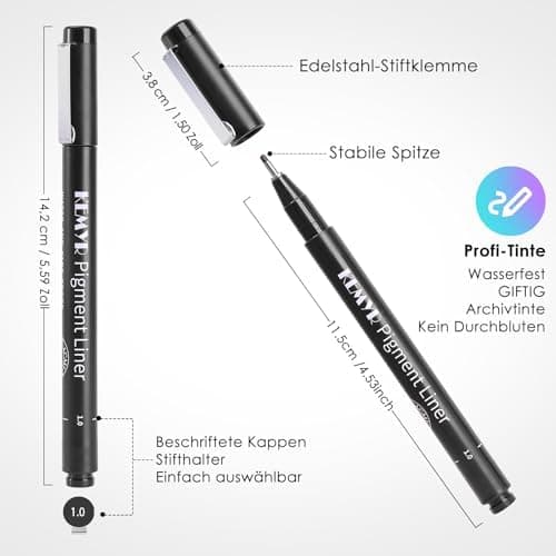 Fineliner Schwarz für Künstler - Wasselfest Zentangle Stifte & Pigment Liner Set (0.03mm-L), 22 Stück