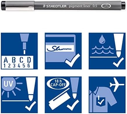 Staedtler Fineliner Schwarz, Set mit 6 Linienbreiten, hohe Qualität, Dokumentenecht, Montage, 308 SB6P
| Staedtler Pigm