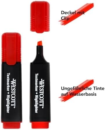Westcott Textmarker E-743687 00 | 10 Stück gelb | 10er Pack | Leuchtendes Gelb | 2-5 mm Strichstärke | Premium Tinte aus