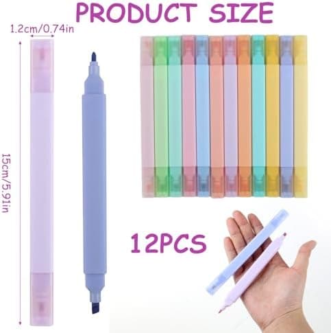 Pastell Textmarker Set mit Doppelspitze für Journaling, Planer und Büro - 12 Stück Ästhetische Marker in Verschiedenen F