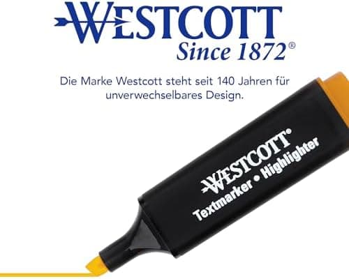 Westcott Textmarker E-743687 00 | 10 Stück gelb | 10er Pack | Leuchtendes Gelb | 2-5 mm Strichstärke | Premium Tinte aus