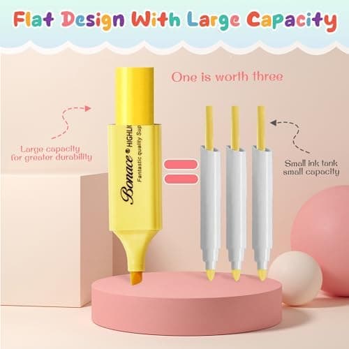 BONACE Pastellfarbige Textmarker für Kinder, Meißelspitze Markierungsstift, 8 verschiedene Macaron-Farben, leicht trock
