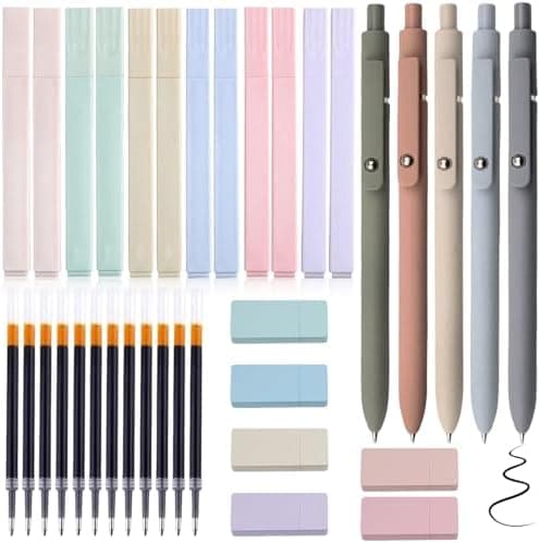 23 Aesthetic Pastell Textmarker für Journalisten und Studenten - 12 No-Bleed Stifte, 6 Korrekturrollen und 5 schwarze Ge