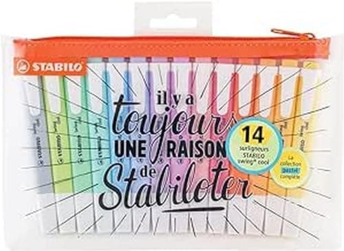 STABILO Textmarker swing cool Pastel für Kinder - Schulzweck - 14er Pack - Unenschädliche Farben - Schulbuch UV-Unterstr