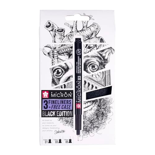 SAKURA Pigma Micron Fineliner-Stifte 6er-Set + Pinselstift | Wasserfeste, permanente schwarze Tinte | Kleinige Schreib-