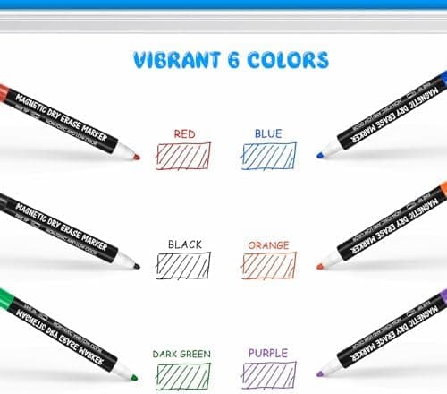 Maxtek Magnetische Whiteboard Marker - 6 Farben, abwischbar, 1-2 mm Linie, ideal für Zuhause, Schule & Büro (6 Stück) Gl