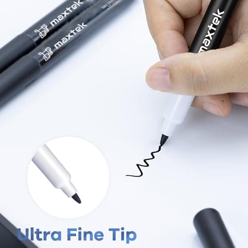 Maxtek Magnetic Dry-Erase Markers, 6 Stücke, Schwarz, Trockenausschlag, Radiergummi, Abwischbar, Geruchsarmer, Ethikomsi