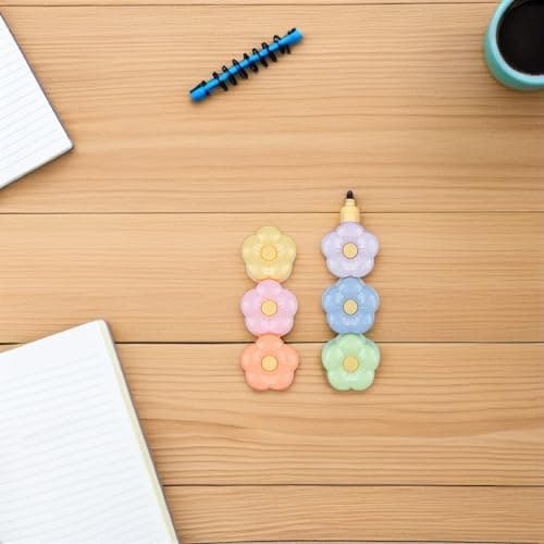 NUOBESTY 5-Satzes bunte Blumen-Textmarker Stapelbar für Schul- und Bürotagebedarf - Notizen, Planer und kreative Projekt