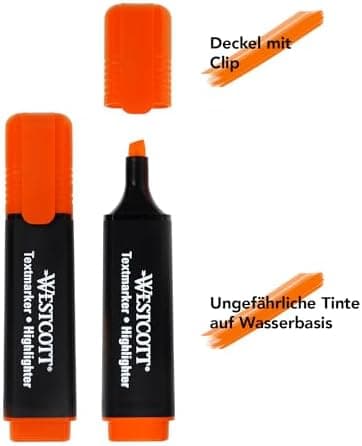 Westcott Textmarker E-743687 00 | 10 Stück gelb | 10er Pack | Leuchtendes Gelb | 2-5 mm Strichstärke | Premium Tinte aus