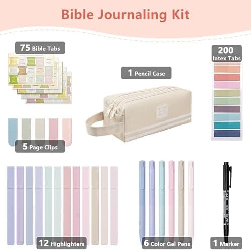 Vienrose Bibel Journaling Satz Bibelstudienzubehör, Textmarker und Stifte, 75 Englische Bibelregister, Bibel Journaling