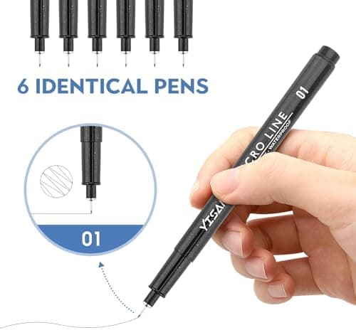 YISAN Fineliner Schwarz Set für Künstler - Pigment Liner Stifte mit 0,1mm Spitze - Set von 6 Stück
| YISAN Tuschestift