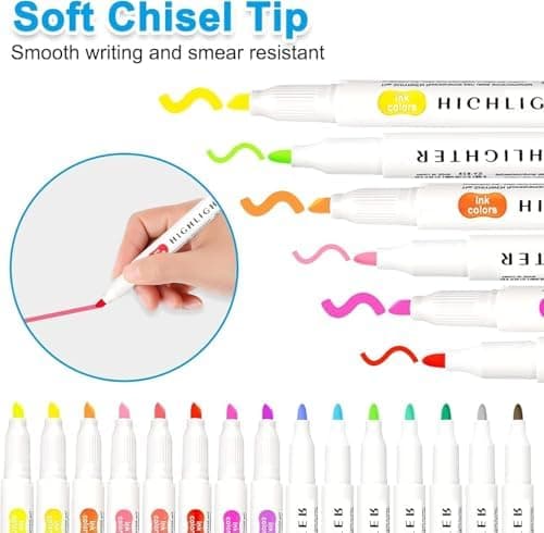 Funnasting Textmarker 15 Farben Pastell mit Zwei Spitzen für Journaling und Bürobedarf