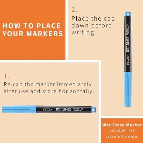 YISAN Wasserlöslich Whiteboard Marker für professionelle Use, feucht abwischbar, 0.7mm ultrafeine Spitze, 12 Farben Set,