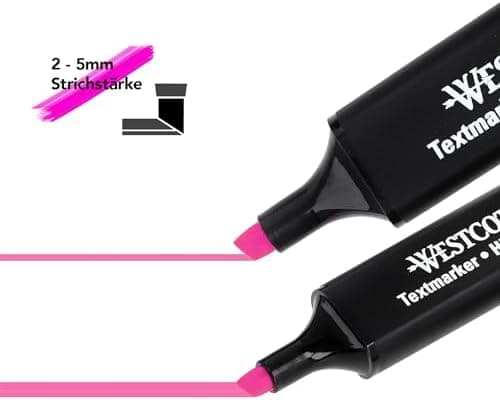 Westcott Textmarker E-743687 00 | 10 Stück gelb | 10er Pack | Leuchtendes Gelb | 2-5 mm Strichstärke | Premium Tinte aus
