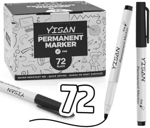 YISAN Schwarz Permanent Marker für Kunststoff, Stein, Glas, Metall - 72 Stück, feine Spitze, dünne Linien
| YISAN Schwa