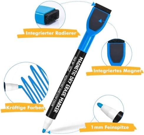 Maxtek Magnetische Whiteboard Marker - 12 Farben, abwischbar, Feinspitze 1-2 mm, für Zuhause, Schule & Büro (12 Stück) G
